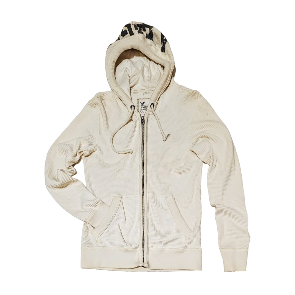 American Eagle Outfitters Vintage Fit Cream Knit Full-zip Hoodie